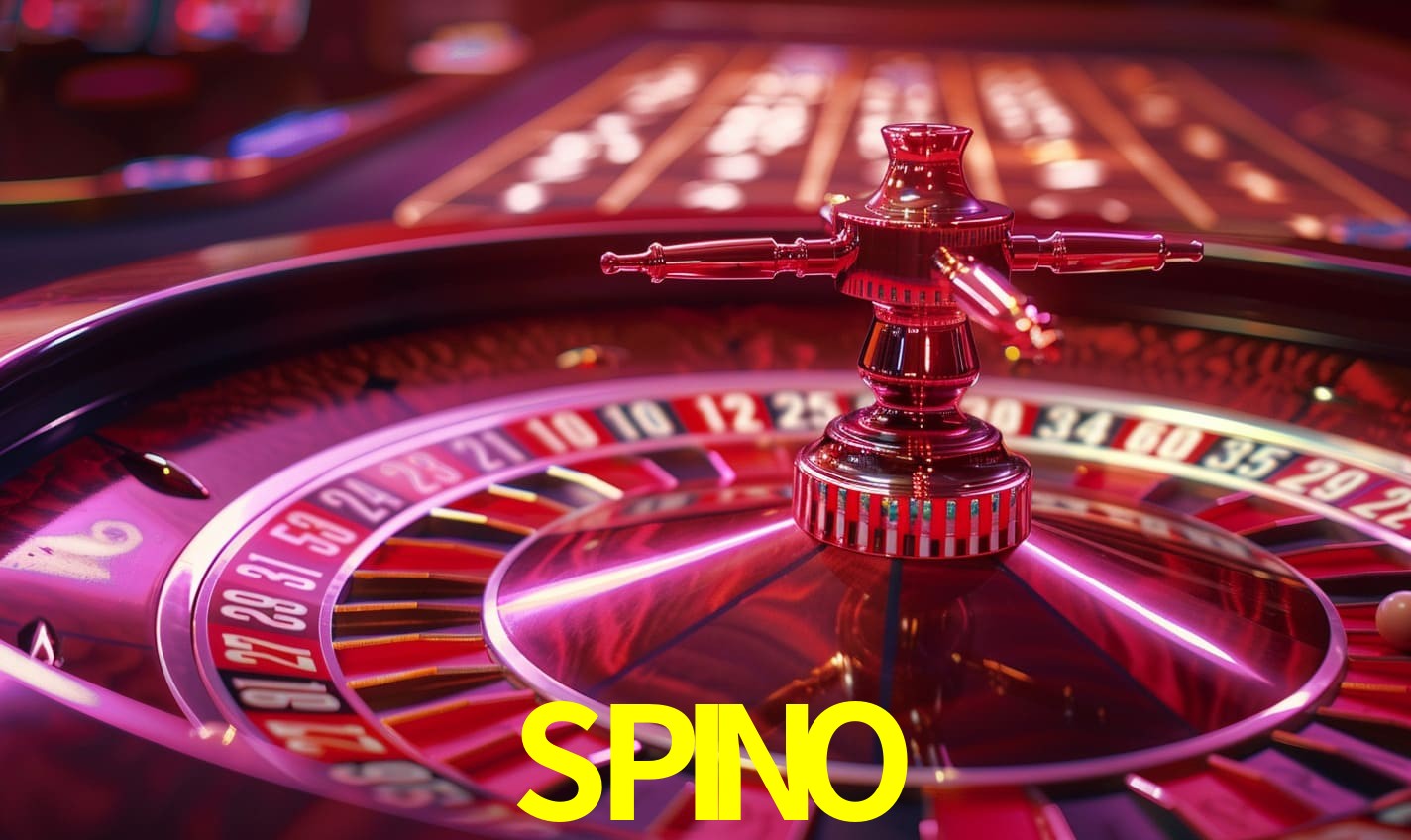 Escena dinámica inspirada en casino con iluminación SPINO, cartas, fichas e íconos de juegos digitales en un espacio moderno de juegos.